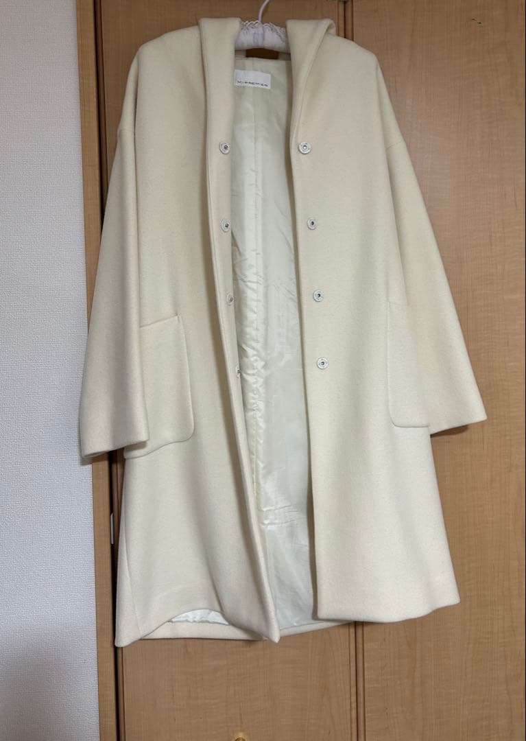 エムプルミエ Super100's ウールフーディコート 38 オフホワイト