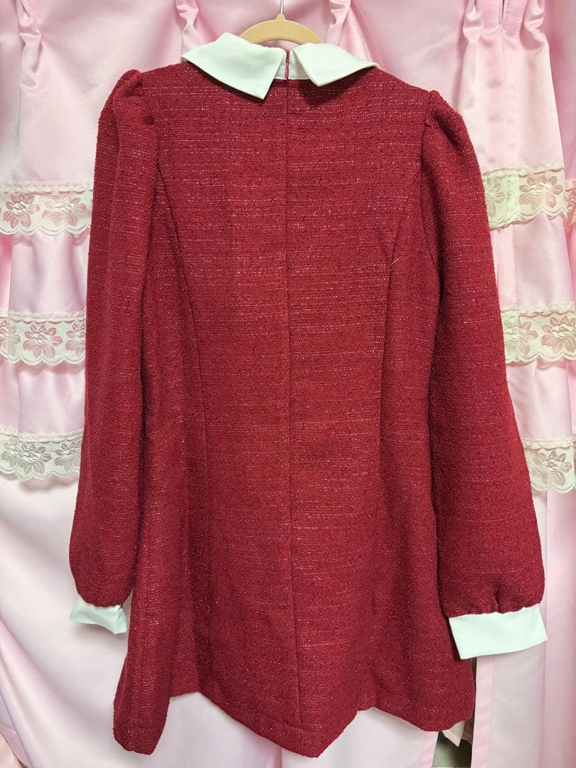 evelyn ツイードミニフレアワンピース 赤 - メルカリ