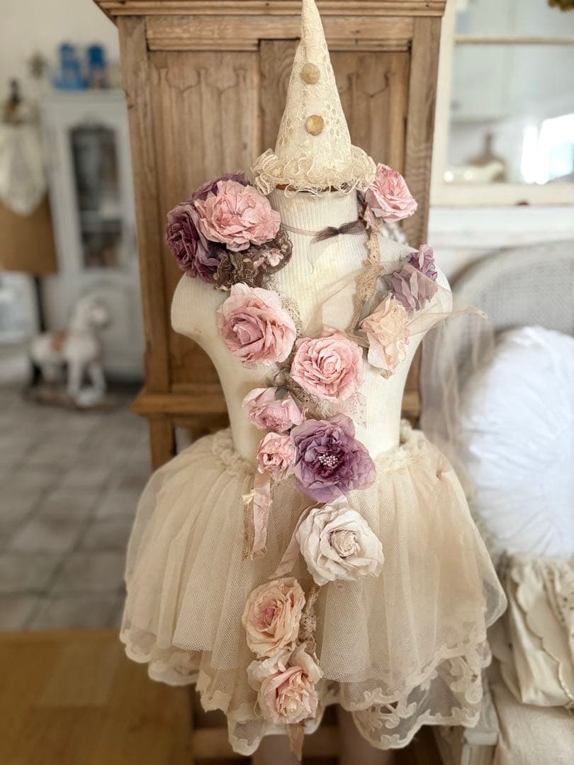 フランスアンティーク クラフトフラワー ガーランド　シャビー トルソー 布花 2/25 PM 4頃再入荷】garden flower blanket L-size（約130×85cm