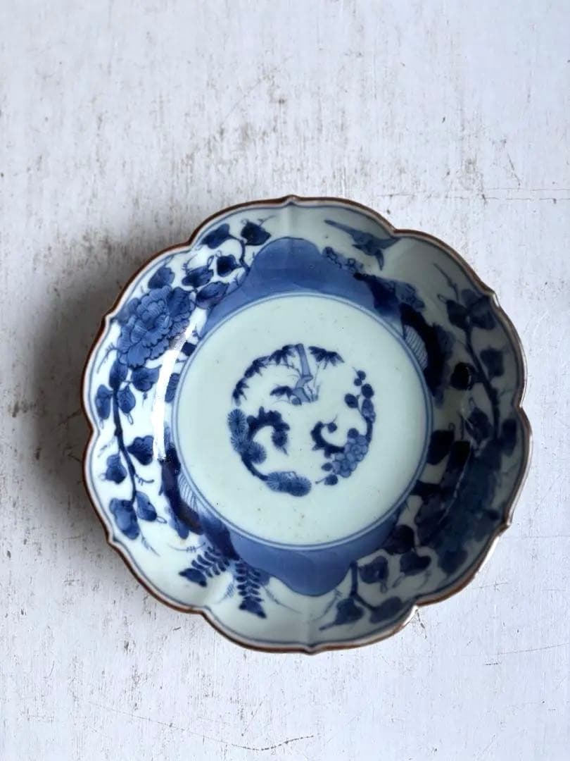 なおなお様リクエスト】784 骨董 古伊万里 芙蓉手輪花なます皿 3枚お