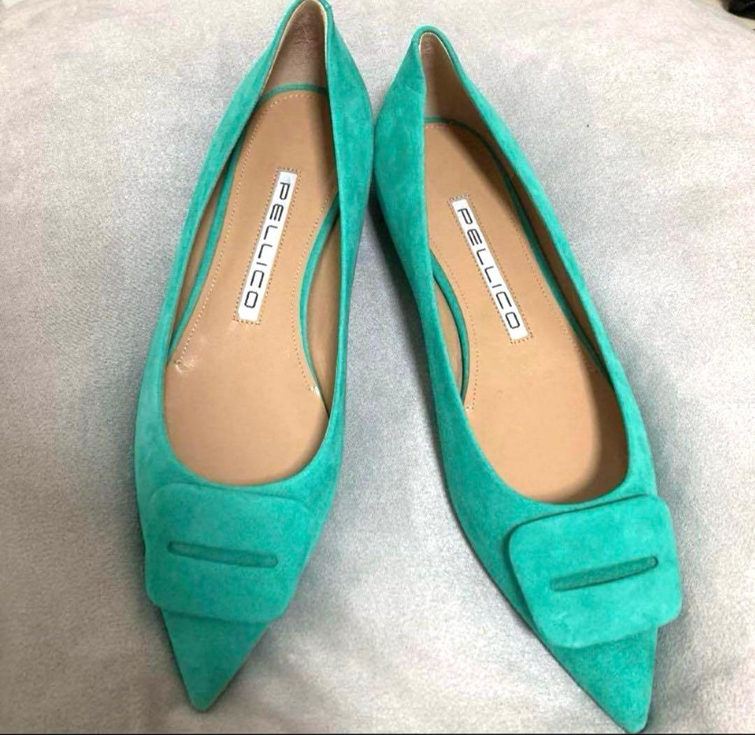 ※本日限り新品未使用♡PELLICO エメラルドグリーン フラットシューズ レイン対応】フラット バレエシューズ （グリーン エナメル） -Emma