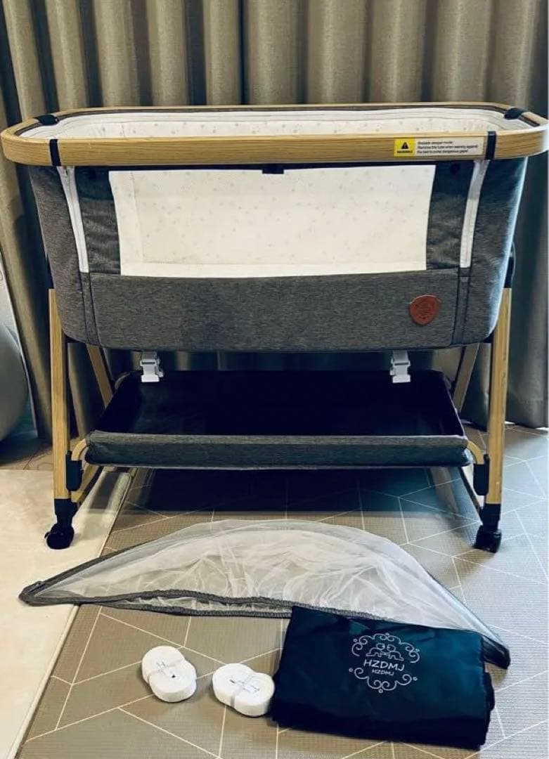 《美品》HZDMJ ベビーベッド　グレー　赤ちゃん 持ち運び
