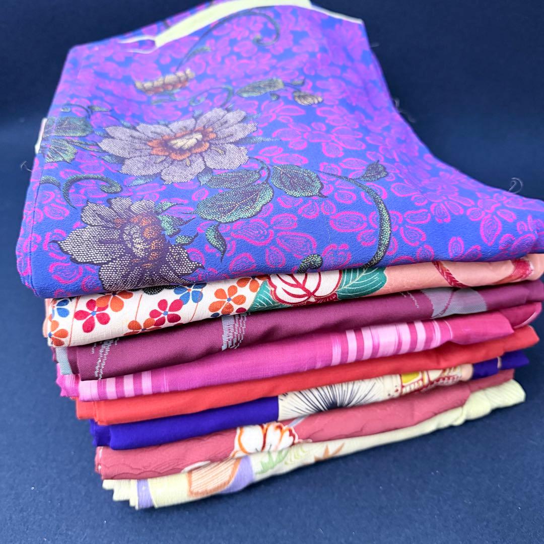 J-45アンティーク着物 お召・銘仙いろいろ9枚 おまとめ売り材料正絹
