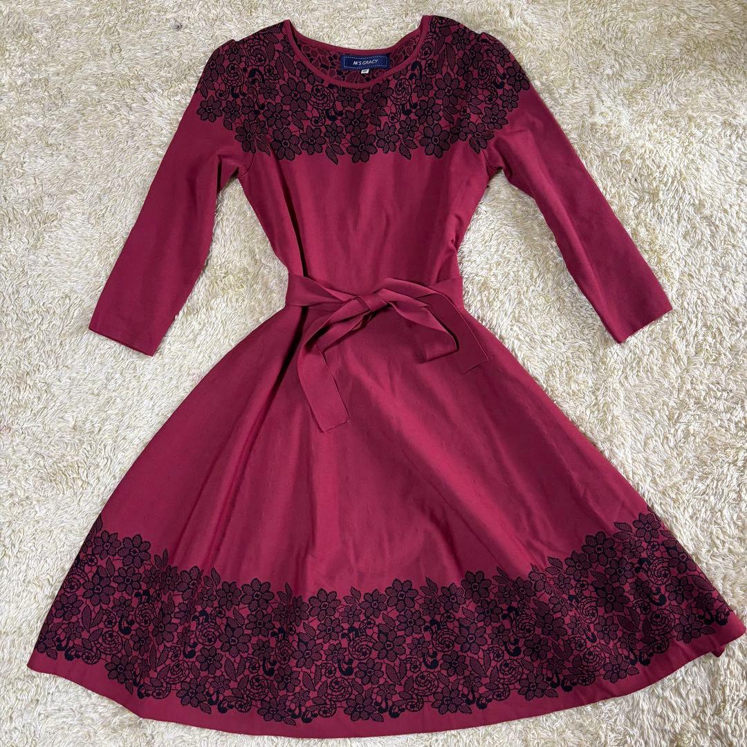 美品✨エムズグレイシー フラワーモチーフニットワンピース 芸能人着用