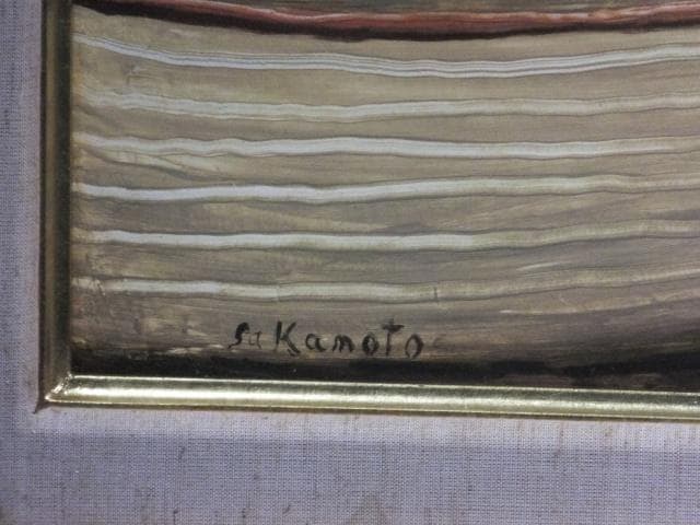 坂本益夫　直筆サイン『仏 湖畔風景』キャンヴァスに油彩 10号 0718E