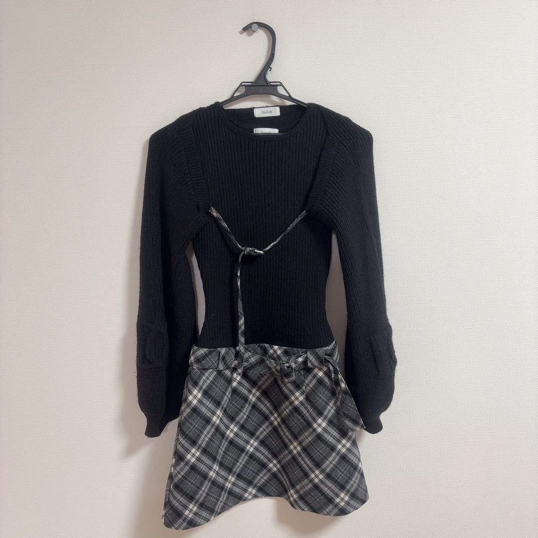 Darich ダーリッチ ドッキングミドルウエストニットミニワンピース DD
