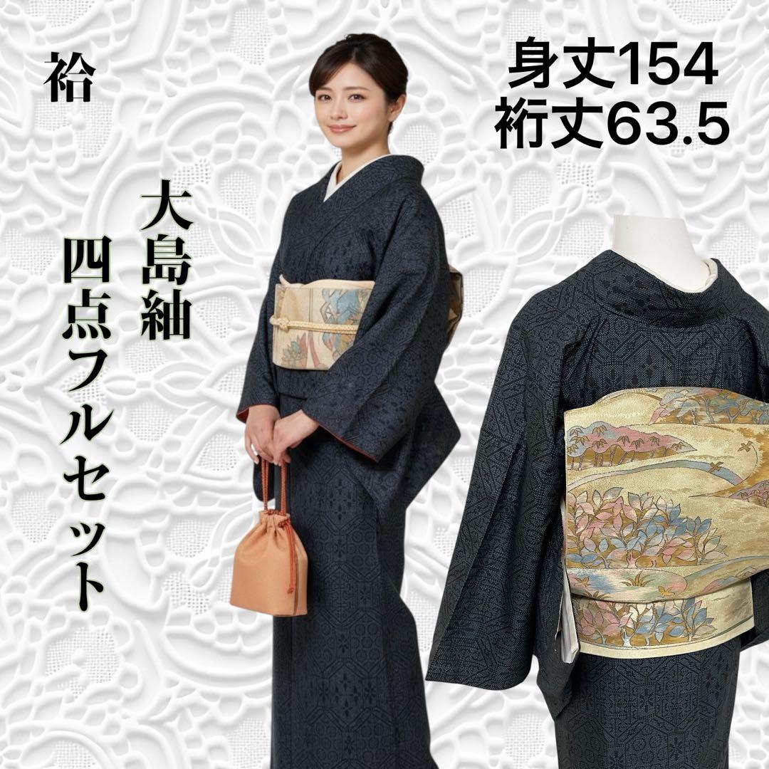 sy245 大島紬 紬着物 四点フルセット 身丈154裄丈63.5 - メルカリ
