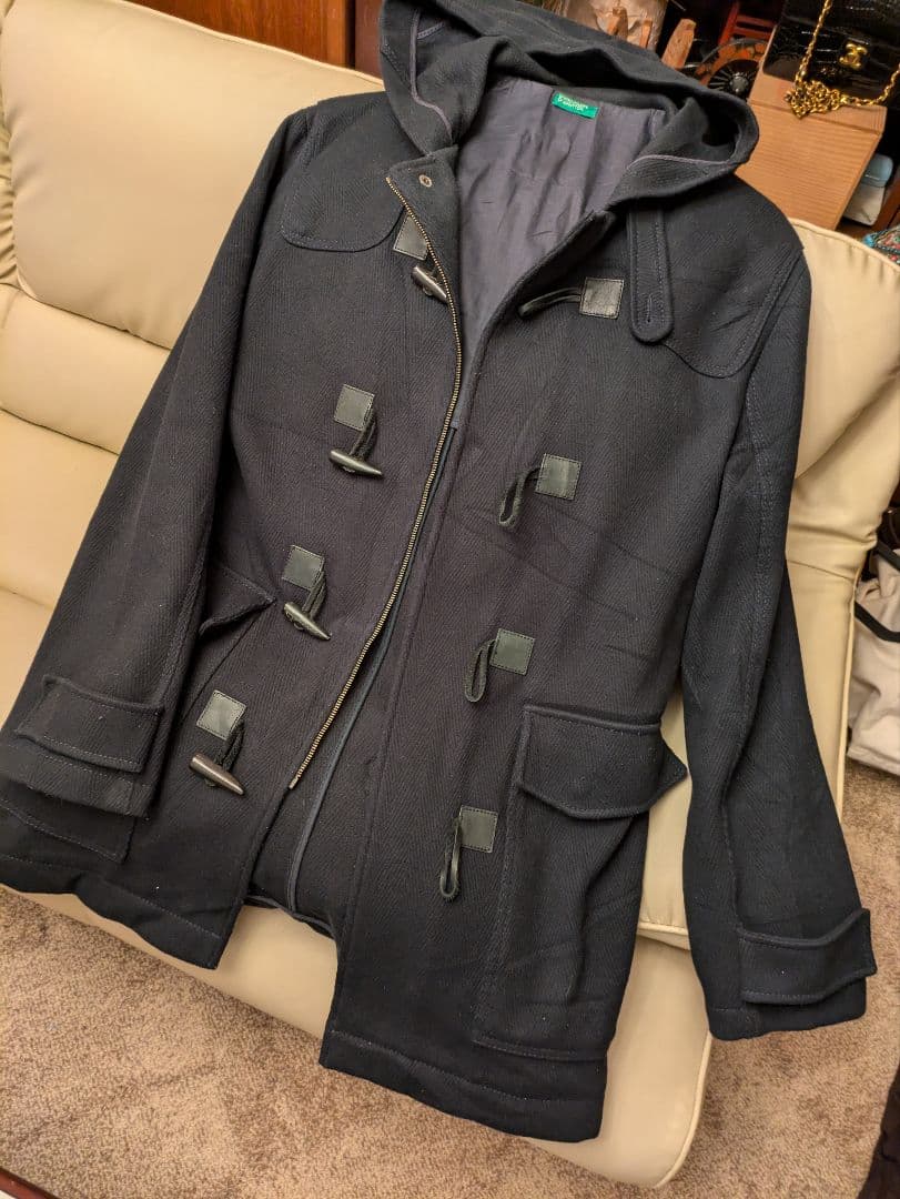 BENETTON カシミア混ウールダッフルコート ミッドナイトブルー イタリア製