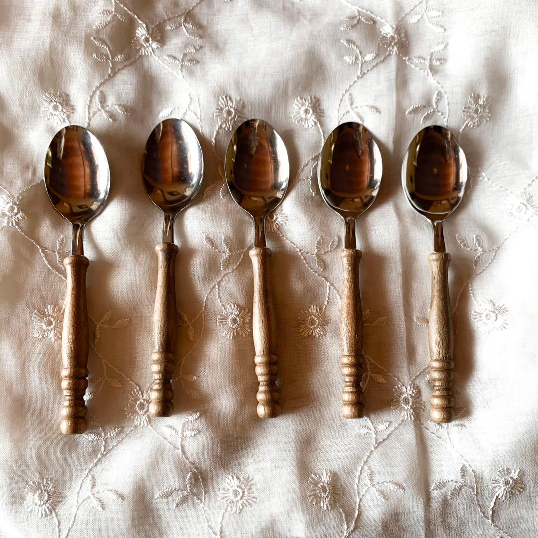 アンティーク カトラリーセット 木彫りスプーン 5本セット
