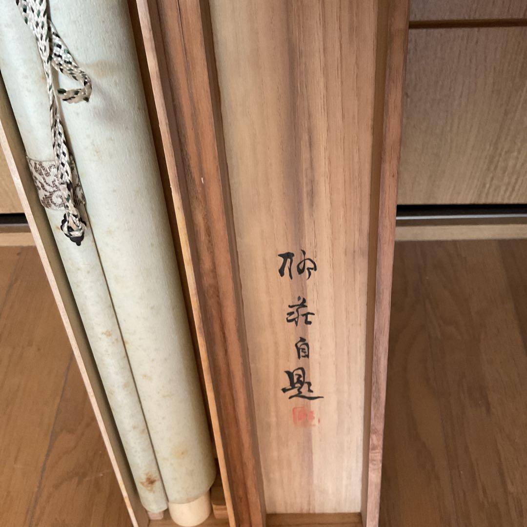 梅 荘 作 絹本 彩色 密画 《 芥子の花図 》 共箱 軸先鹿軸