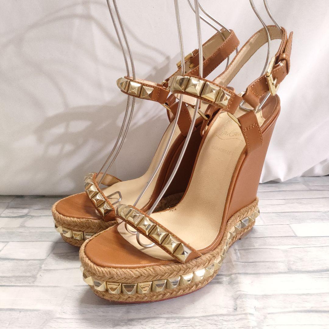 ルブタン　カタクロウ　ウェッジソールサンダル　レザー　ブラウン×ゴールド　37 Christian Louboutin - Christian Louboutin / クリスチャンルブタン