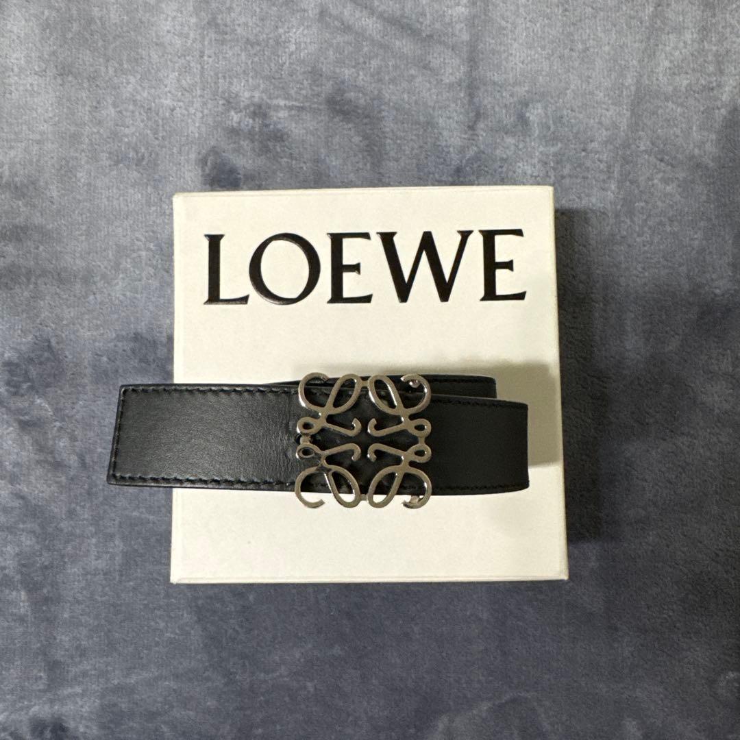 LOEWE ブラックレザー ベルト LOEWE ロエベ アナグラム レザー ベルト ブラック×シルバー vintage