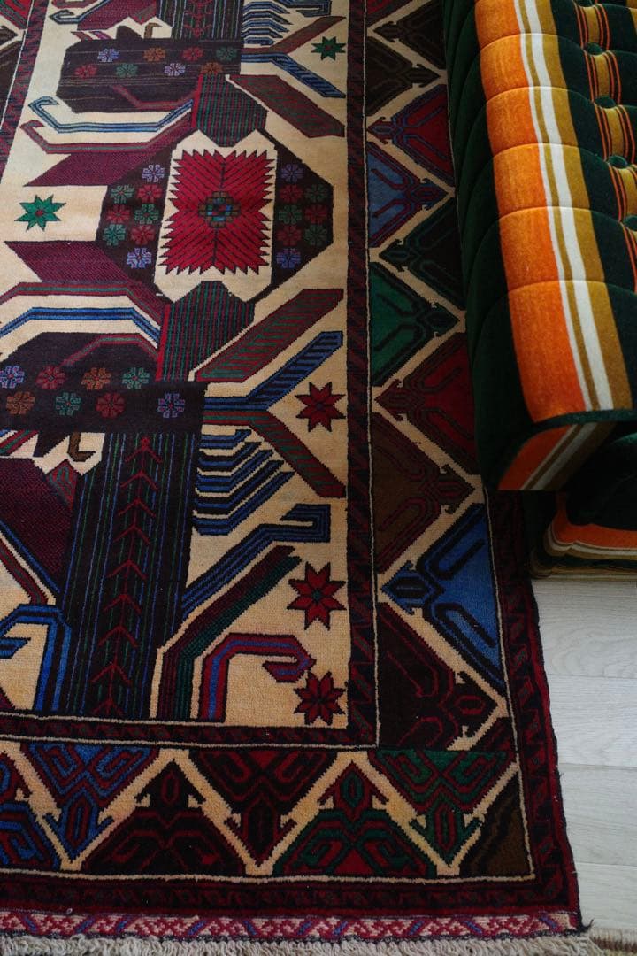 ヴィンテージラグ トライバルラグ バルーチ族 ウール(200×111cm) 茶