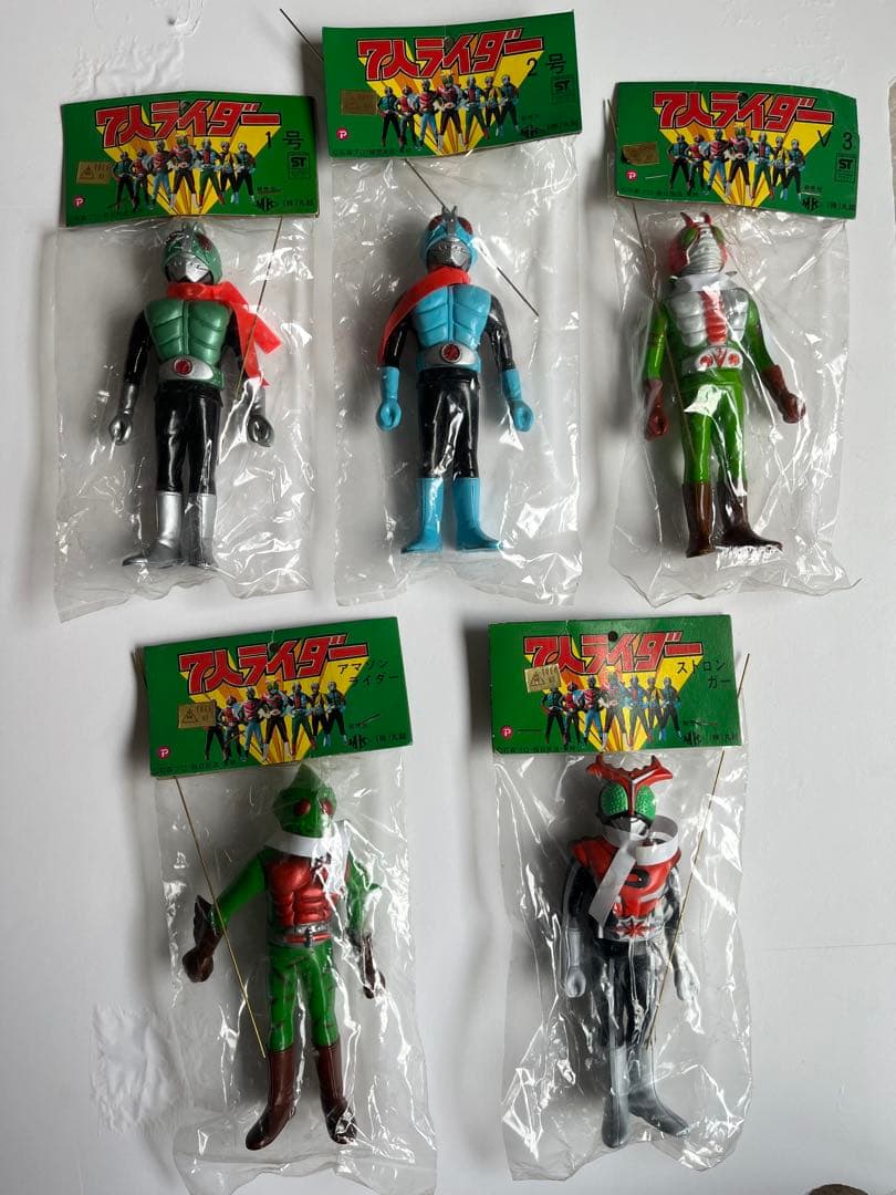 仮面ライダー　ミニソフビ　5体セット 昭和レトロ ポピー ポピー 仮面ライダー ソフビ 5体セット 当時物 昭和レトロ - 中古