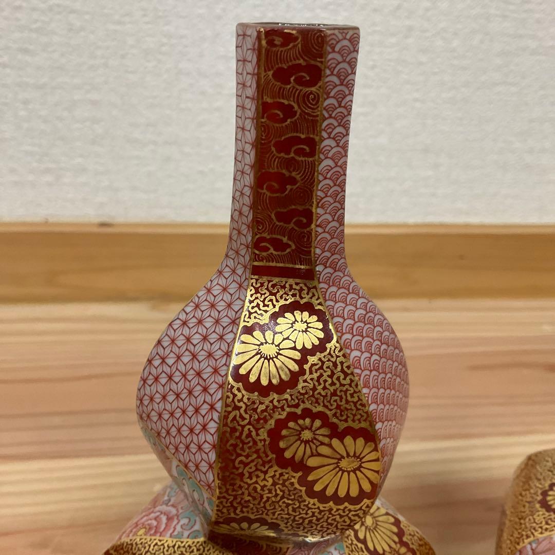 九谷清山 赤絵金彩小紋 捻瓢型徳利 1対 - メルカリ