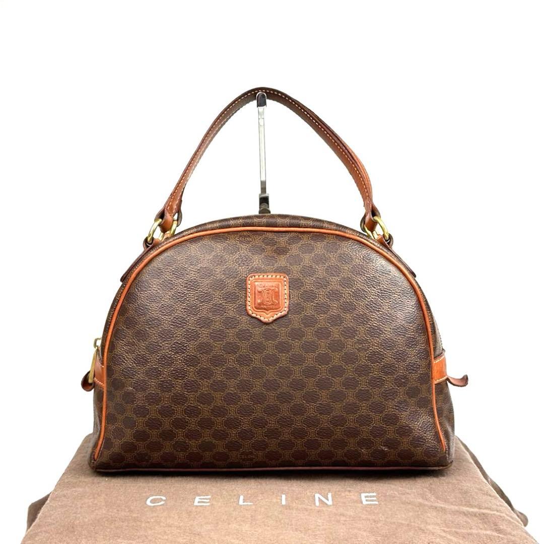 美品】セリーヌ ハンドバッグ トリオンフ マカダム柄 PVC 革 ブラウン