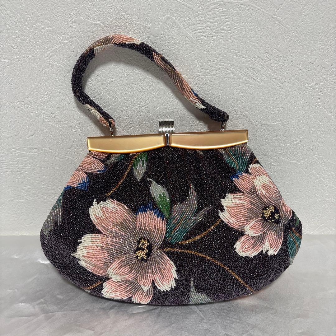 花柄ビーズバッグ/ビーズバック/和装/ヴィンテージ アンティーク ビーズ バッグ ビーズバッグ 花柄 ヴィンテージ レトロ