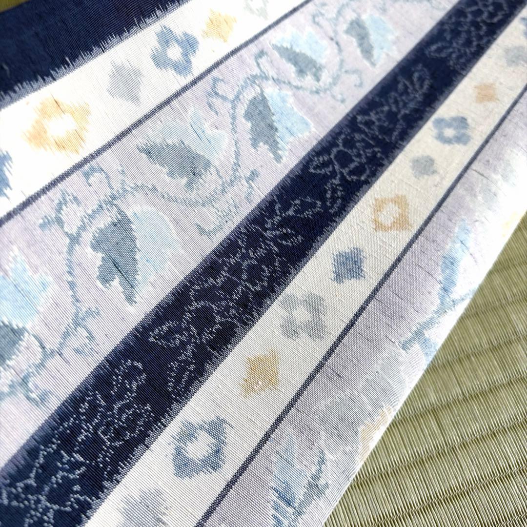 正絹　紬　全通袋帯《ライン　花》