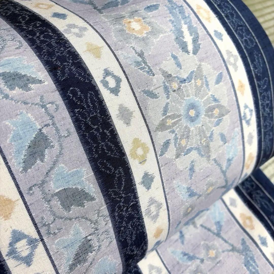 正絹　紬　全通袋帯《ライン　花》