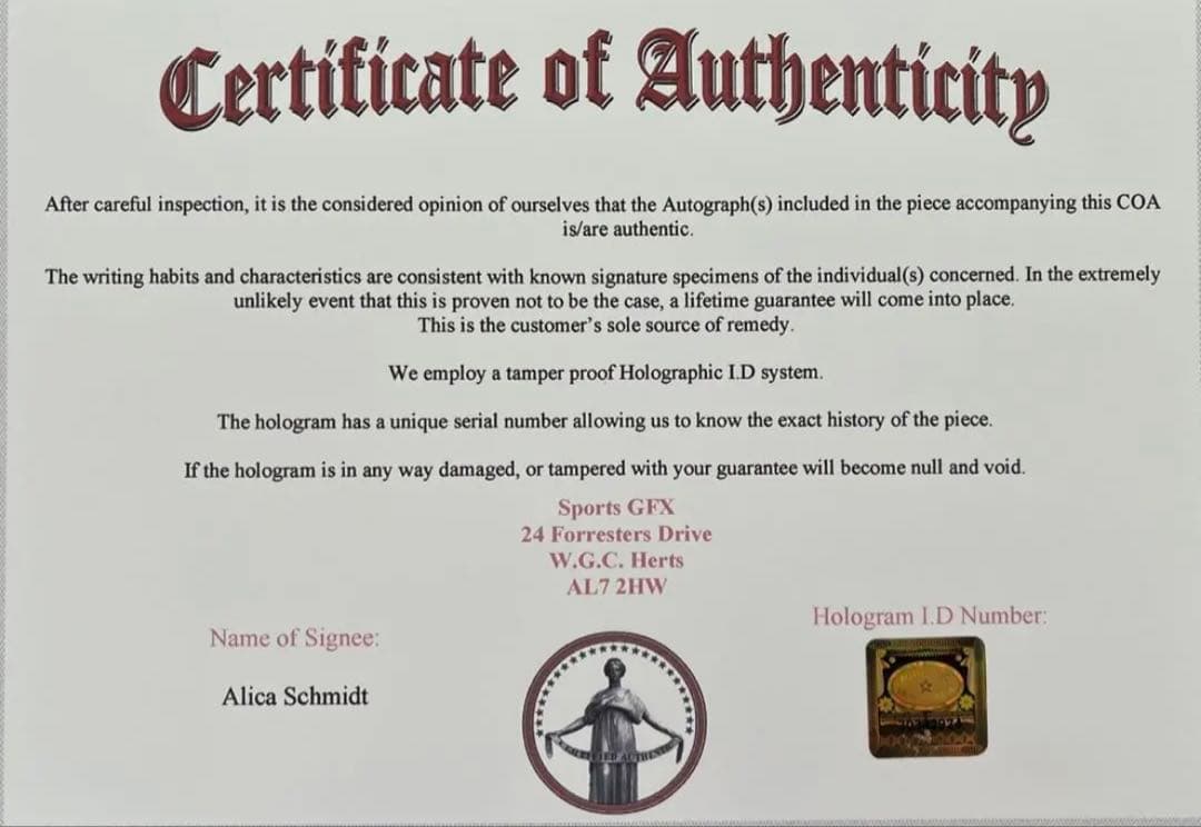 アリカ•シュミット 直筆サイン付フォト 証明書付き オリンピック A4版