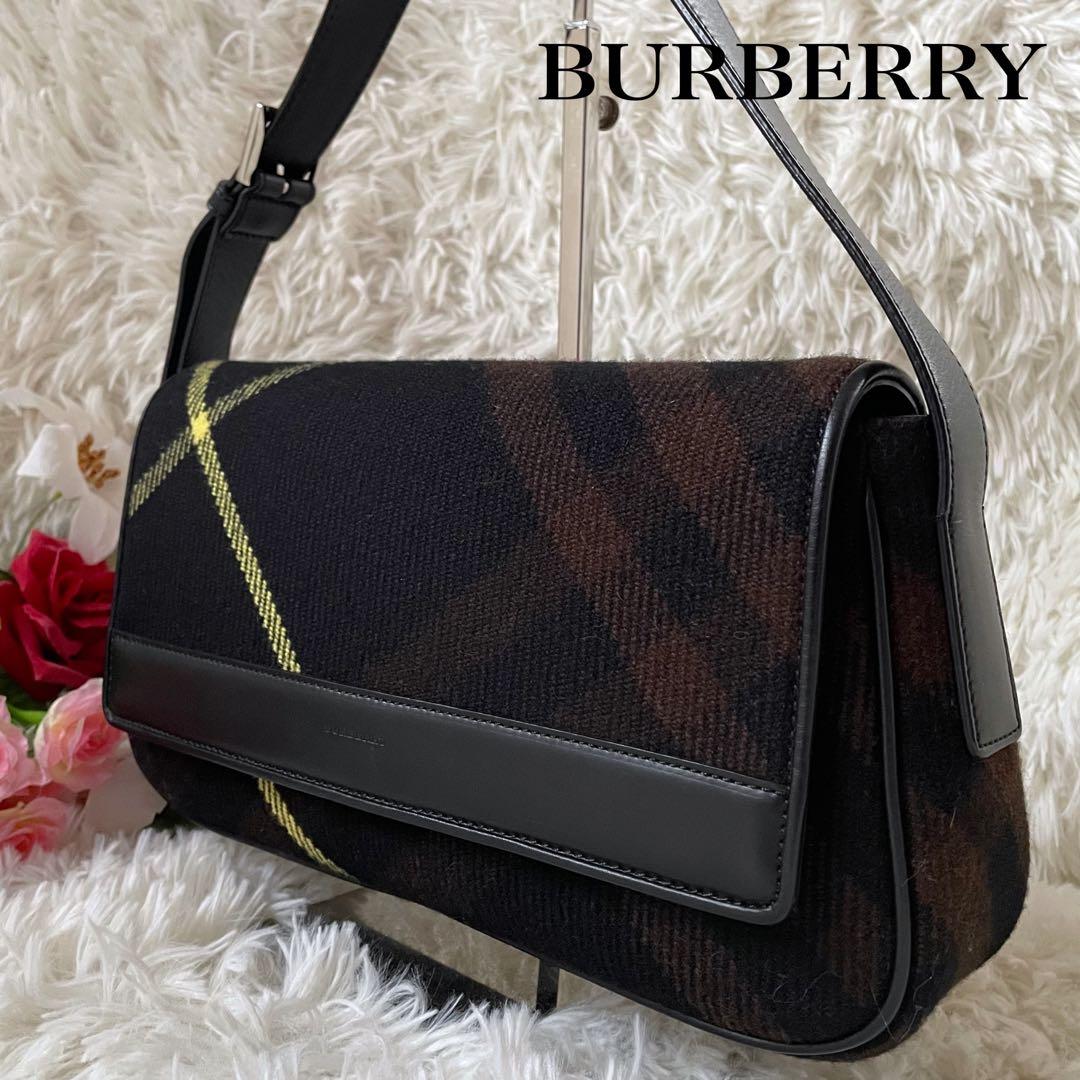 BURBERRYバーバリーブラックノバチェックウール×レザーワンショルダーバッグ BURBERRY（バーバリー） ノバチェック ショルダーバッグ ワン