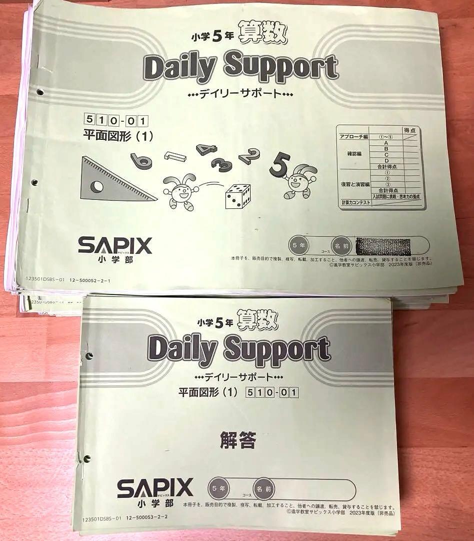 良問　SAPIX 5年算数デイリーサポート 問題、解答付き 37回分セット サピックス 小5 算数 デイリーサポート 通年37回セット解答解説付き B4