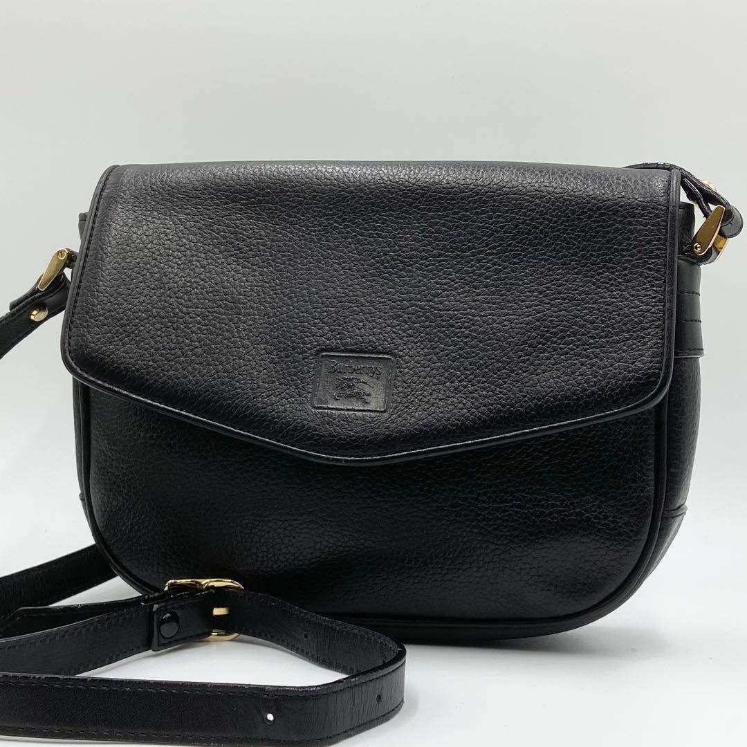バーバリー　ショルダーバッグ　ホースロゴ　ノバチェック　シボ　レザー　ブラック 希少】バーバリー ショルダーバッグ ノバチェック シボ革 レザー