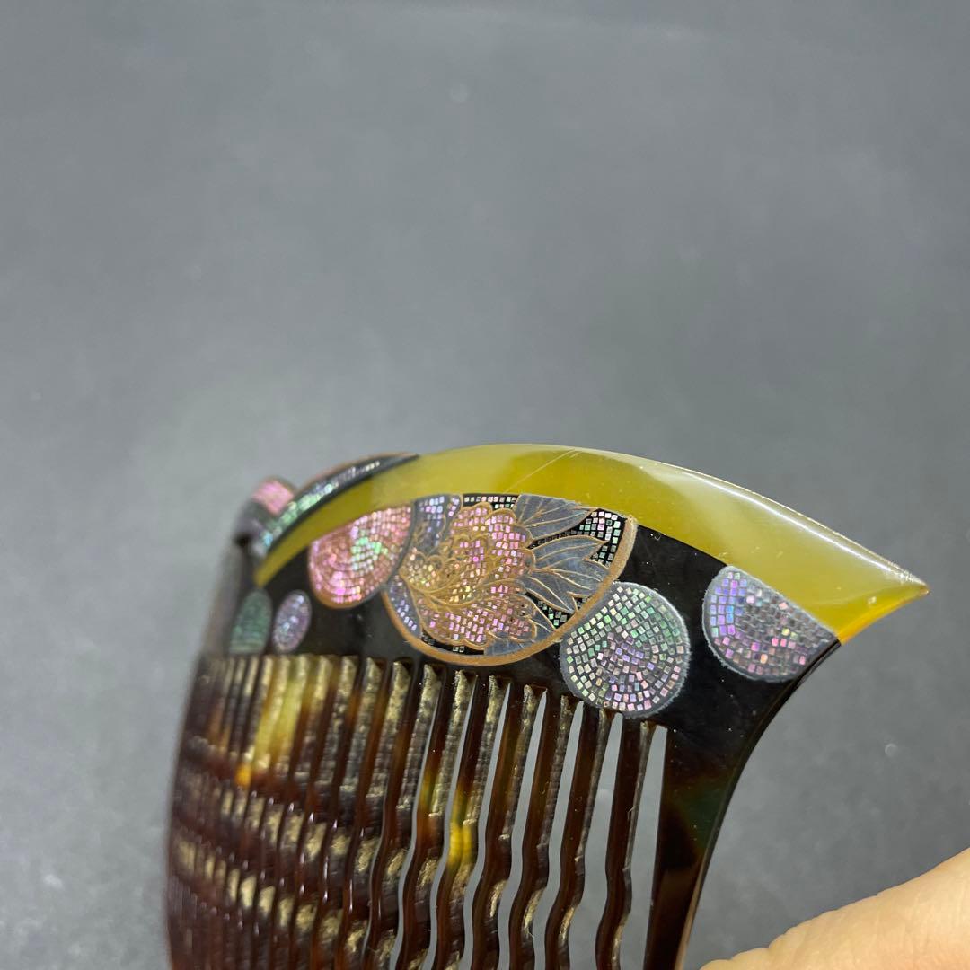 042螺旋 鼈甲製 和風デザイン コーム 専用ケース付き