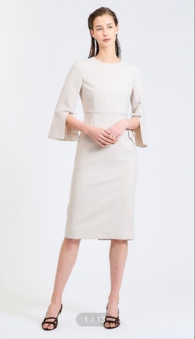 ESTNATION ベージュ 七分袖 ひざ丈ワンピース ESTNATION ベージュ 七分袖 ひざ丈ワンピース