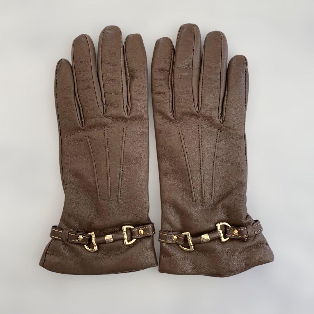 美品 セルモネータ レザーグローブ ブラウン 革手袋 カシミヤ裏地