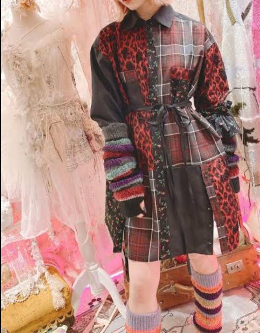 rurumu: 22aw パッチワーク 長袖ロングシャツ|mercariメルカリ官方指定