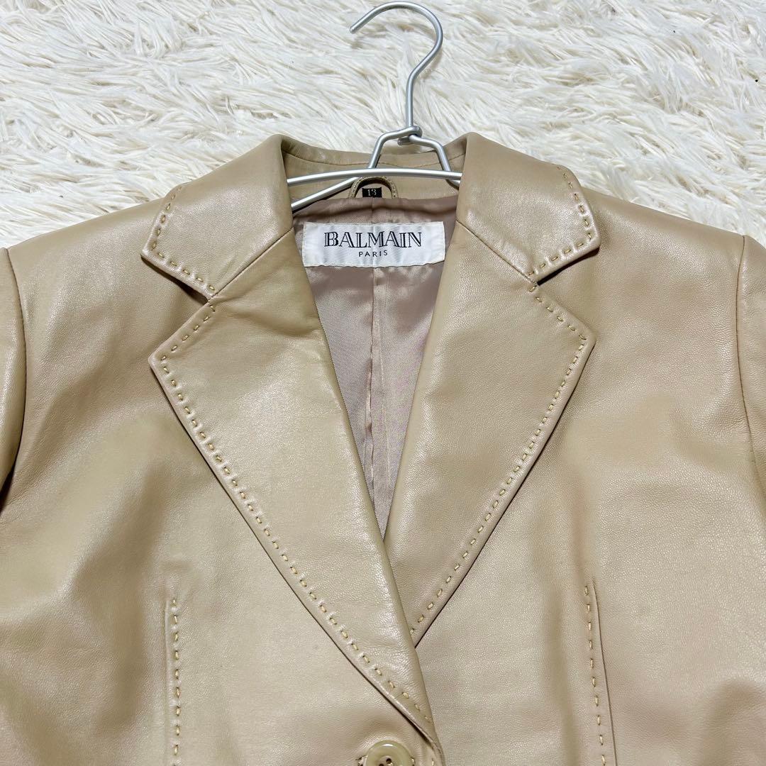 BALMAIN バルマン ラムレザー テーラードジャケット ライトベージュ 13