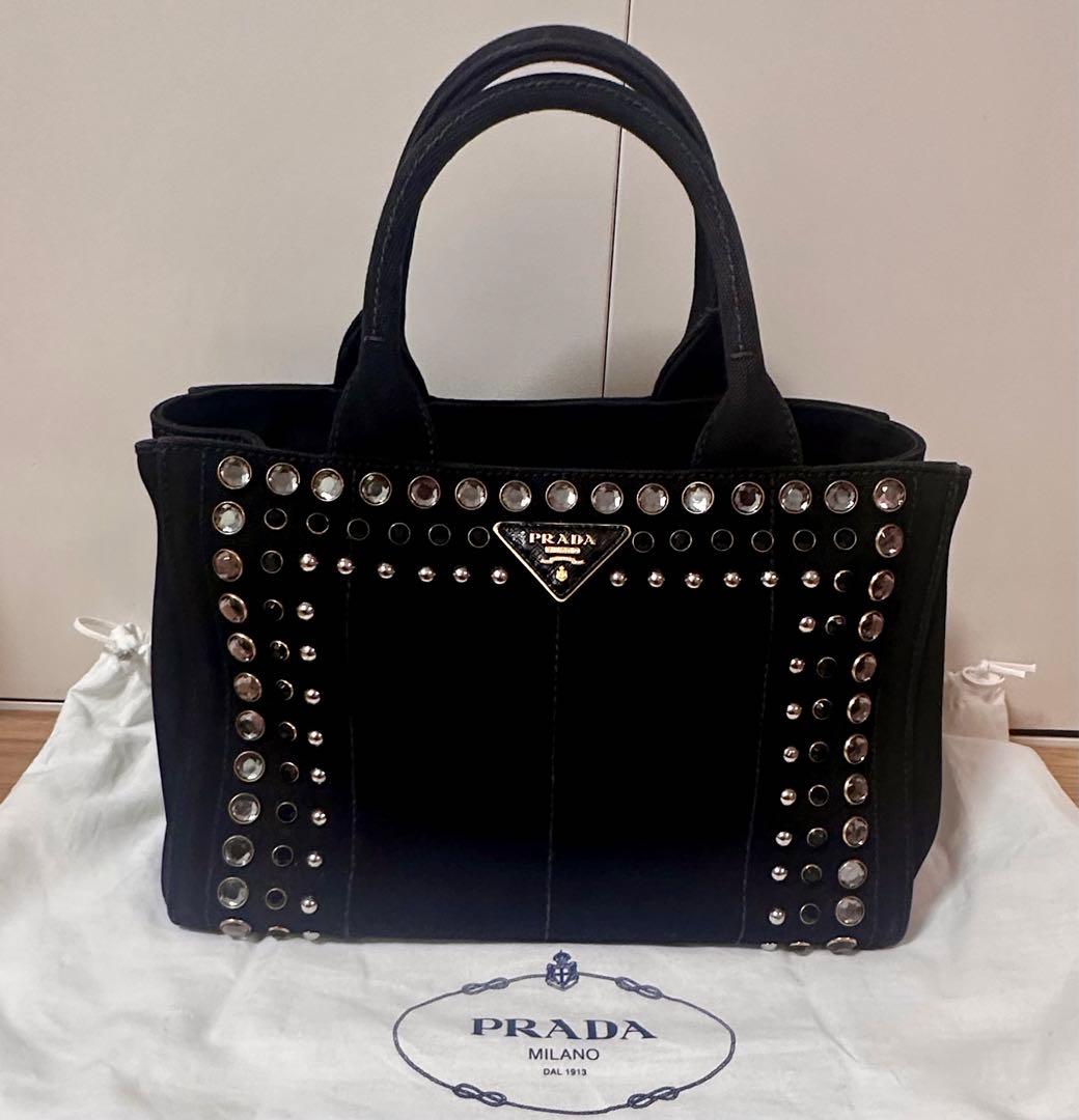 PRADA】 カナパ ビジュー ブラック【美品】の通販はau PAY マーケット