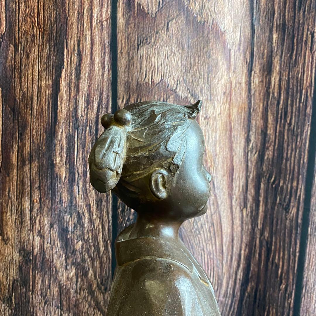 加藤豊 ブロンズ像 8.8kg 大きなパジャマ 少女 置物 美術品 アンティーク