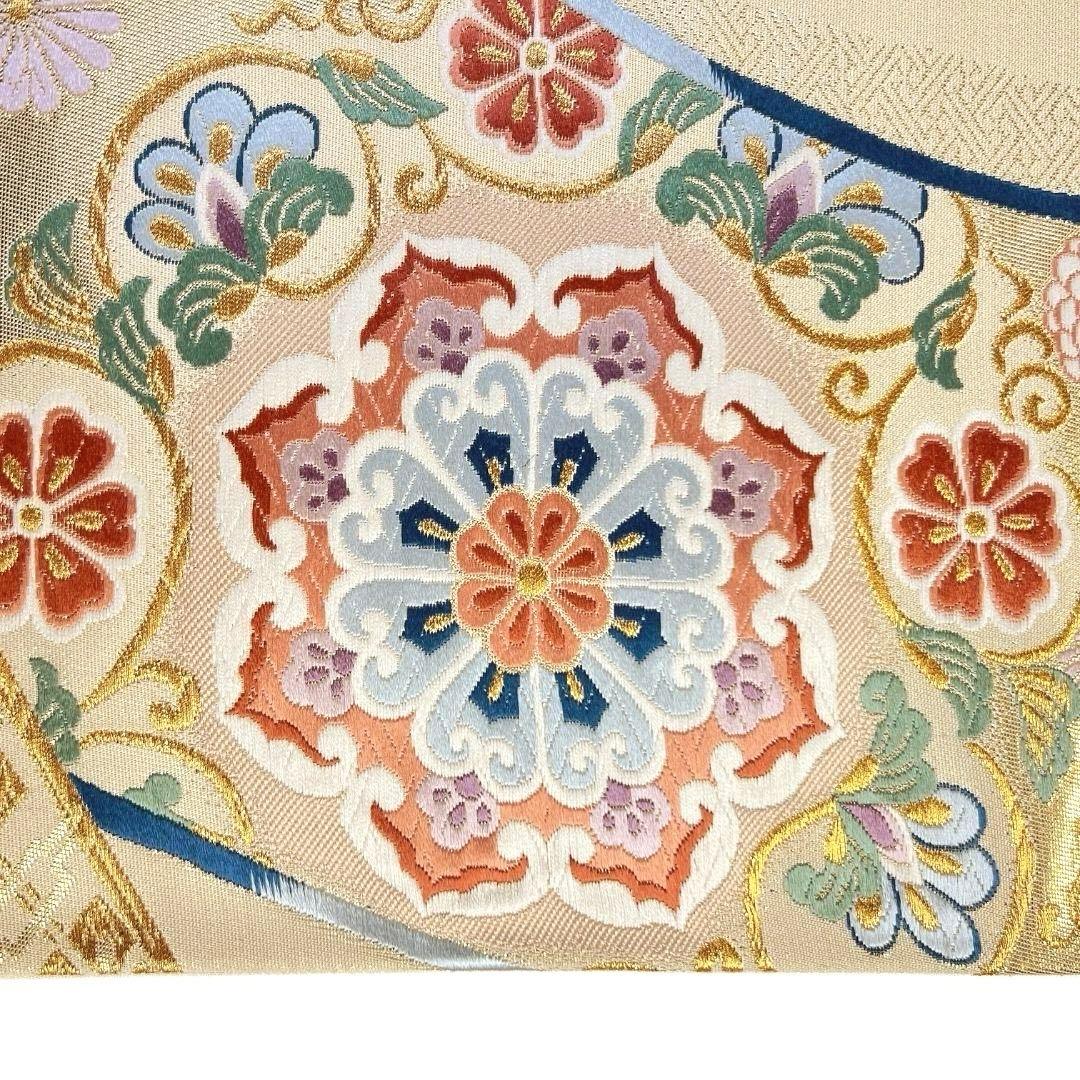 袋帯 華紋 菊花 雪輪青海波 花菱 唐花 金糸 着物 082a u - メルカリ