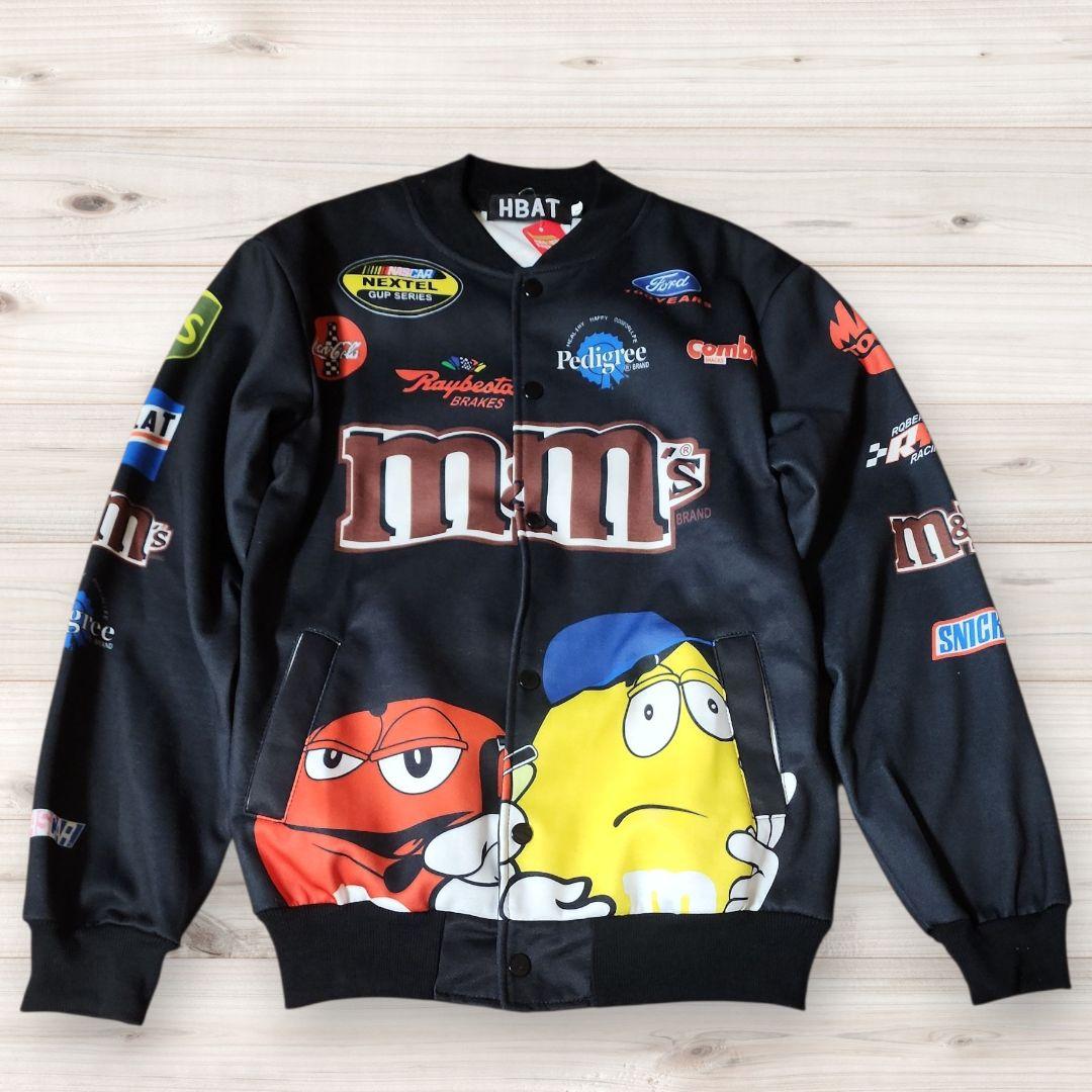【新品タグ付き】HBAT ナスカー風 M&M's レーシングジャケット 黒 L 限定 NASCAR ナスカー JHデザイン M&M's レーシングジャケット 刺繍