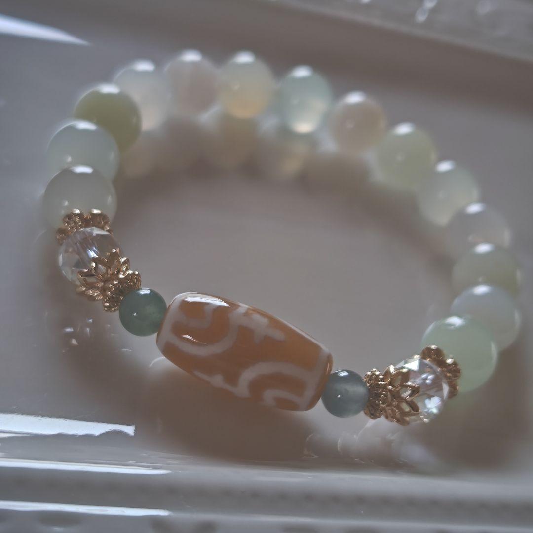 新作♡カフェオレ♡レア蓮花宝瓶天珠、グリーンオパール、グアテマラ産翡翠