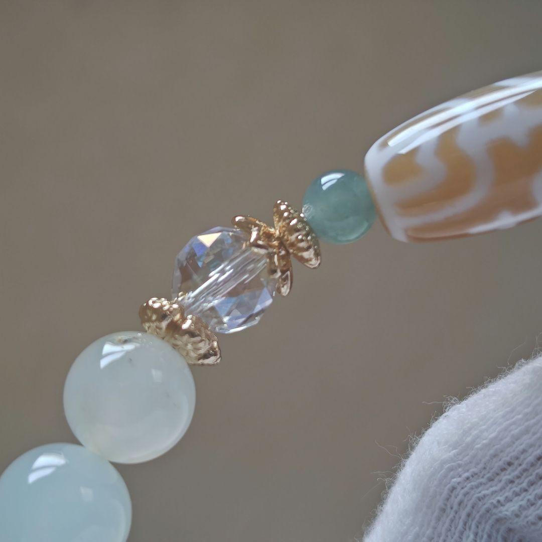 新作♡カフェオレ♡レア蓮花宝瓶天珠、グリーンオパール、グアテマラ産翡翠