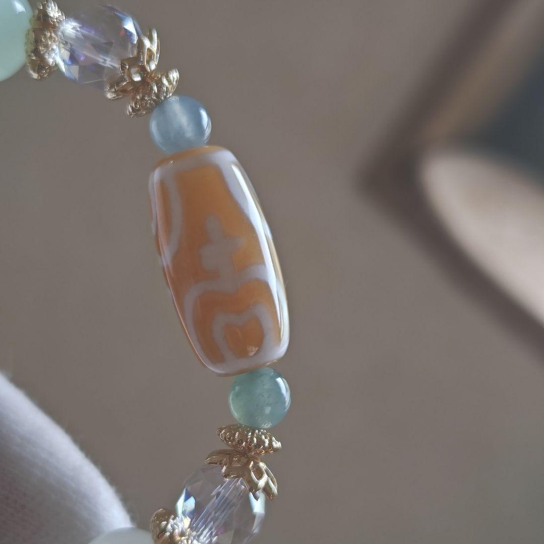 新作♡カフェオレ♡レア蓮花宝瓶天珠、グリーンオパール、グアテマラ産翡翠