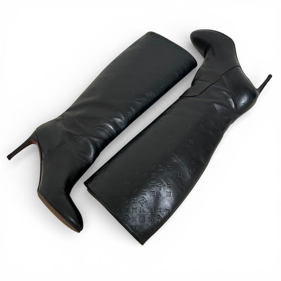 ルイヴィトン ロングブーツ モノグラム レザー ブラック 24.5cm 38