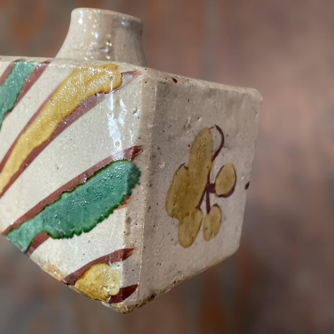 益子焼　合田好道　色絵角瓶　箱なし