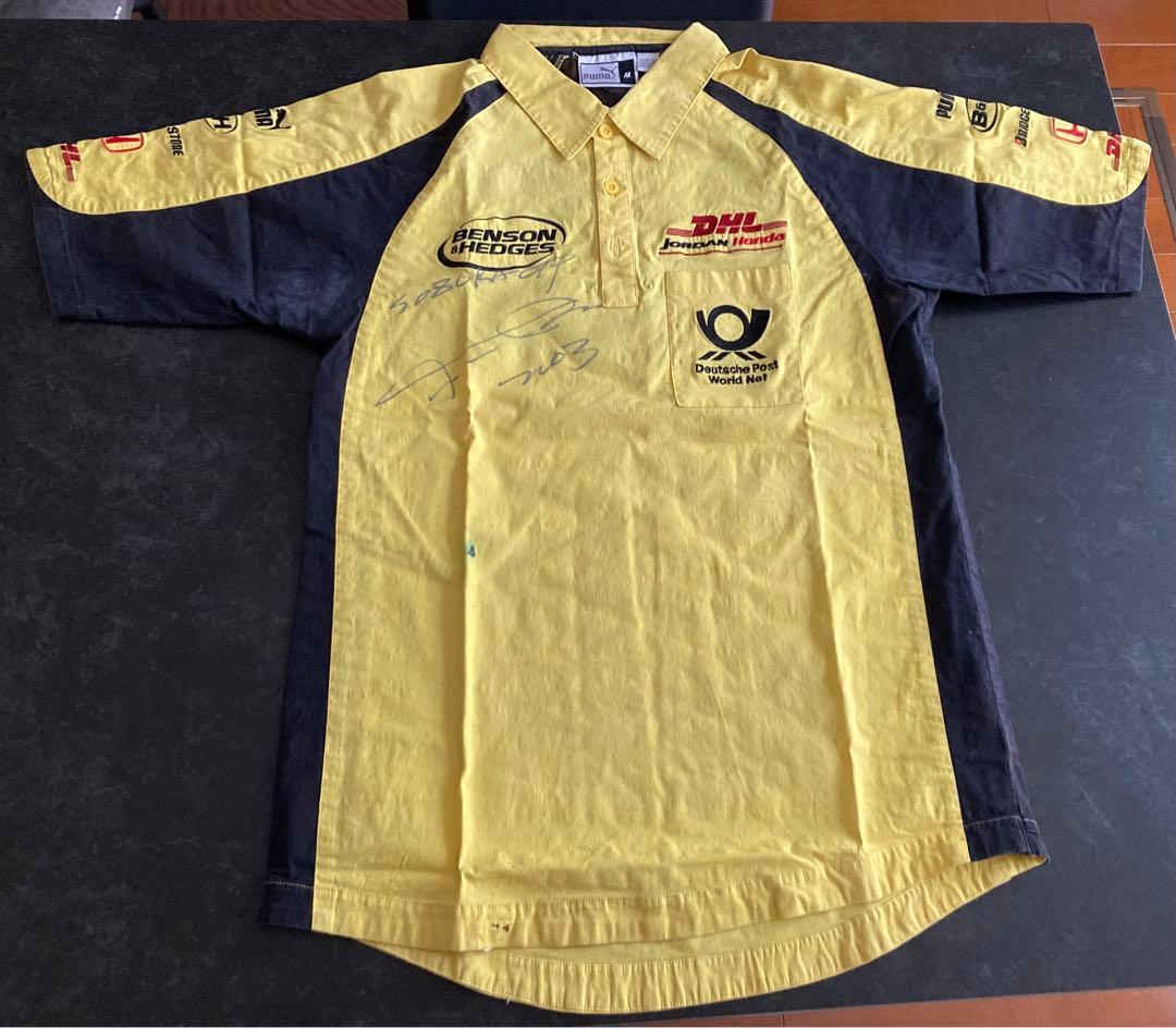 F1ジョーダングランプリ 本山哲直筆サイン入りシャツ、キャップ