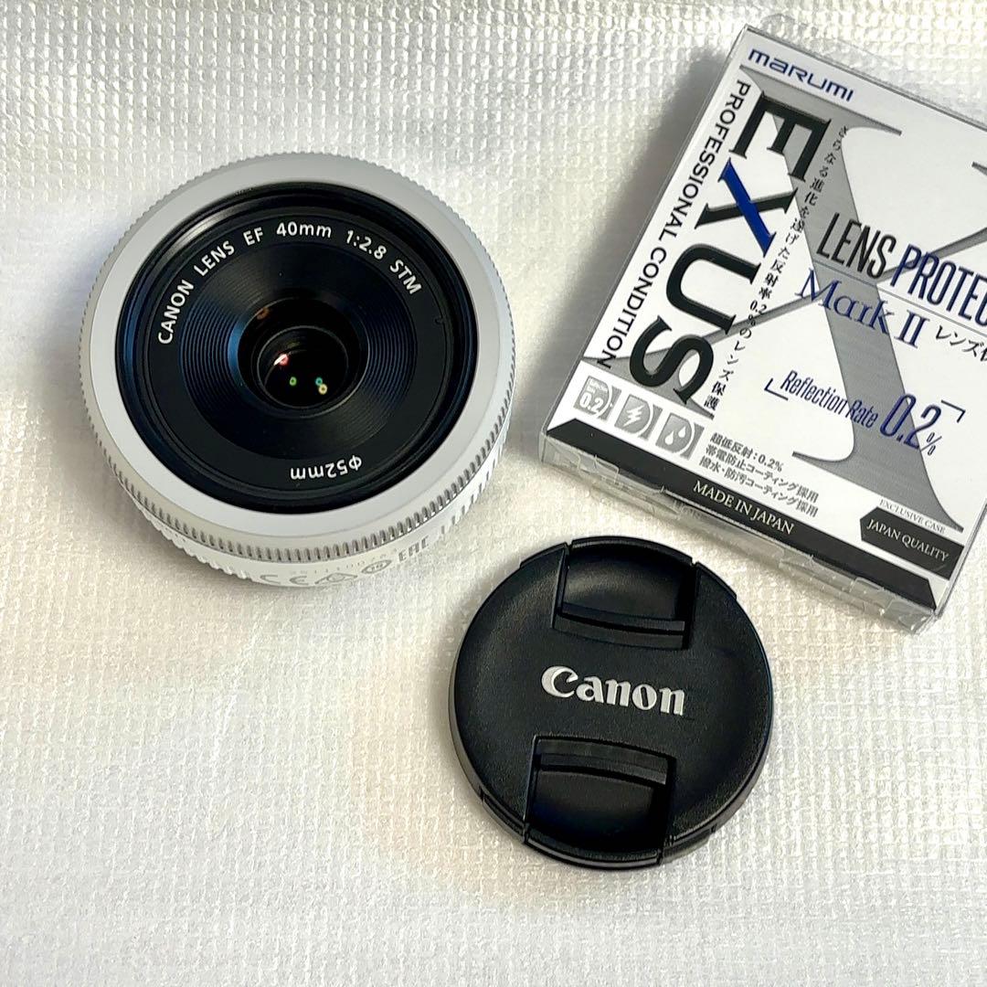 【美品】Canon EF40mm F2.8 STM ホワイト（フィルター付） EFレンズ キヤノン 単焦点レンズ Canon EF40mm F2.8 STM ホワイト 中古