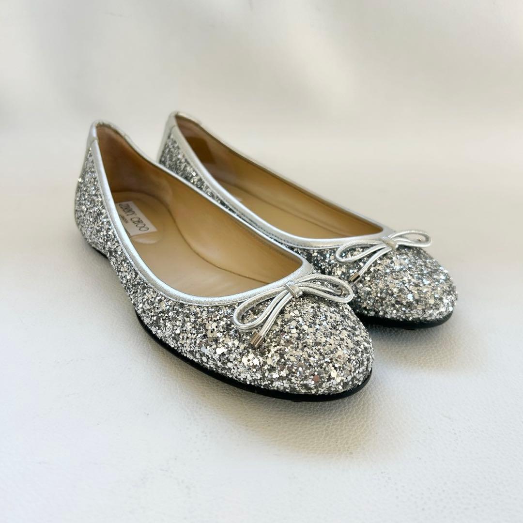 美品✨JIMMY CHOO グリッター フラットシューズ シルバー 37 JIMMY CHOO - ジミーチュウ JIMMY CHOO Gala フラットパンプス