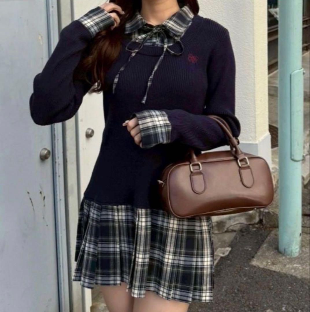 ナイスクラップ 裾プリーツドッキングミニワンピース ネイビー - メルカリ