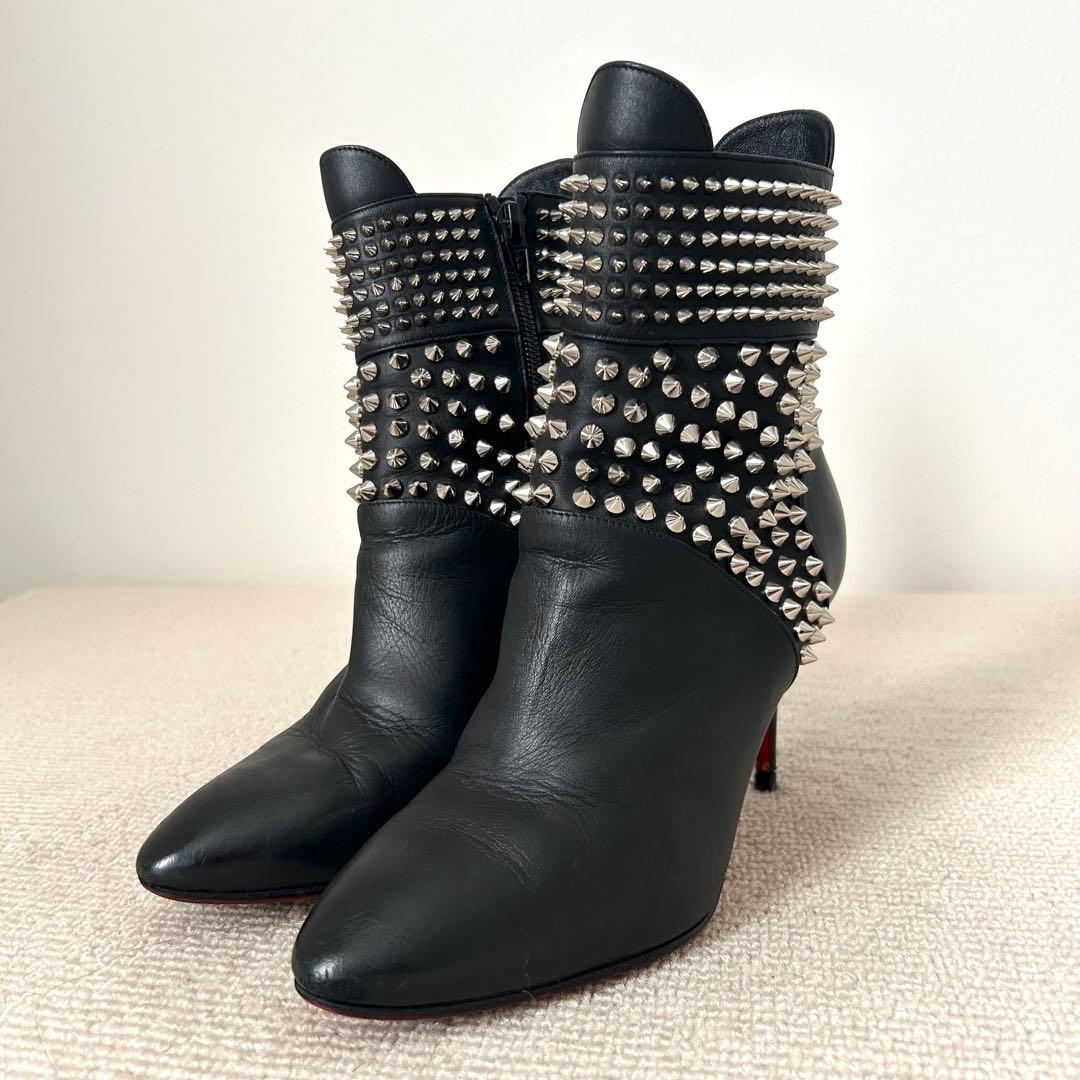 クリスチャン ルブタン ショートブーツ スタッズ 22.5cm レザー 黒