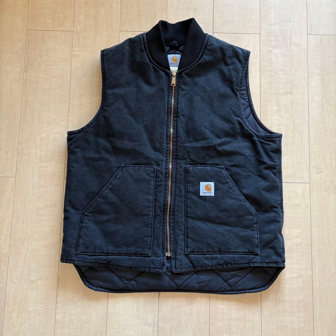 カーハート ダックベスト ブラック X-L tall USA製 01年製 腰ゴム リアルフェード 90s カーハート ダックベスト 腰ゴム USA製 CHT茶系