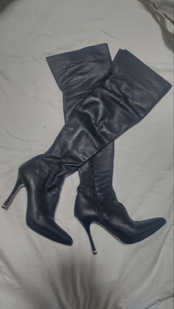 COMEX ブラックレザーニーハイブーツ 23.5cm 5378