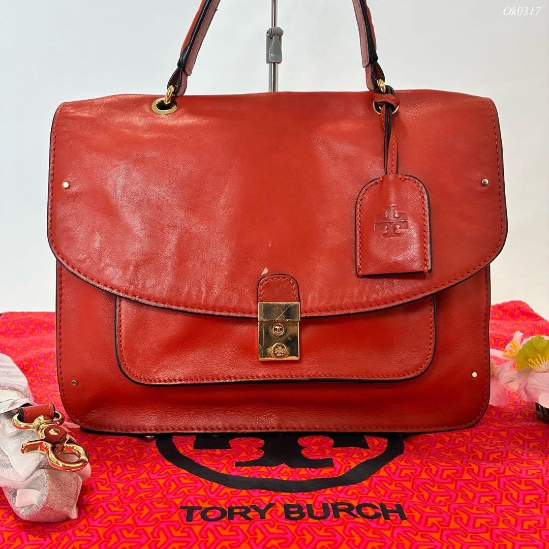 美品】トリーバーチ 2way ショルダーバッグ 鏡付き レザー 肩掛け 赤