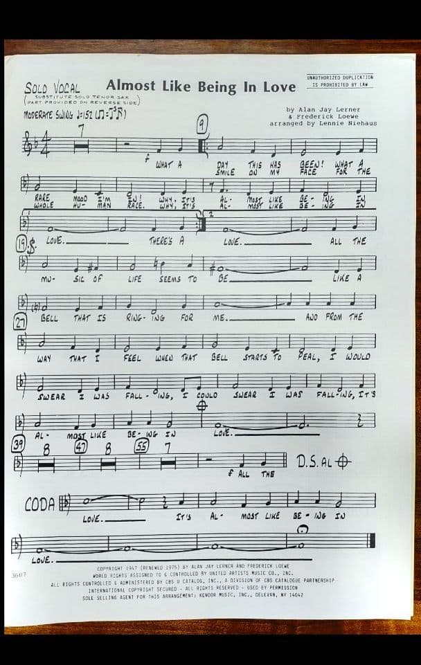 ボーカルビッグバンド譜面：ALMOST LIKE BEING IN LOVE